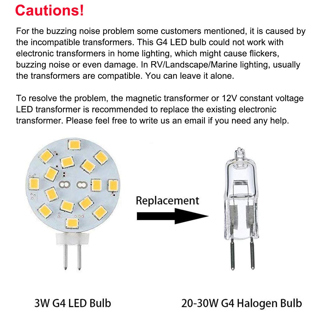 Makergroup 12V G4 Led Bulb 3W Bi-Pin Led Disc Light Bulb 20-30 Watt Equivalent Warm White For Puck Lights In Rv Trailers Campers Automotive Marine Landscape Lighting 6Pcs