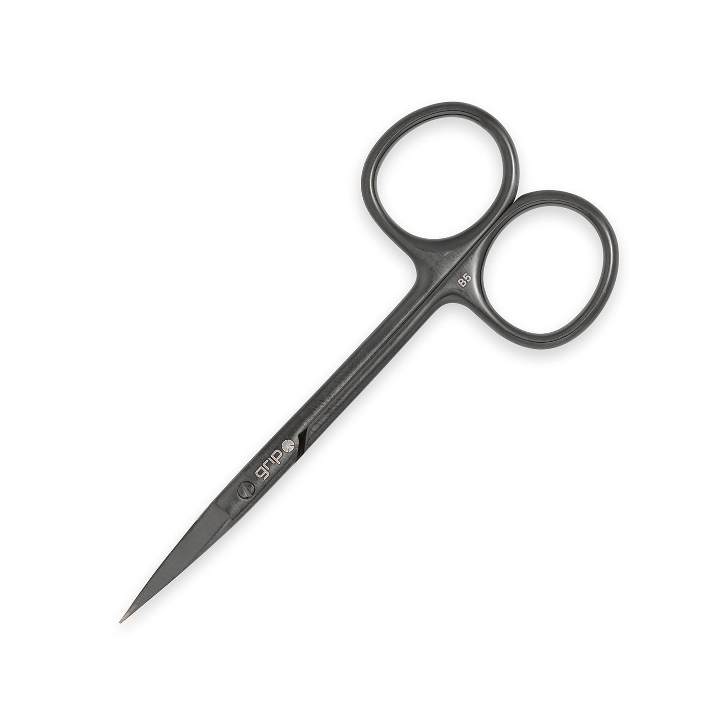 Grip Scissor Precision Matte Black MB5 - Stainless Steel Beauty Scissors for Brows, Facial Hair & Nail Trimming - Fine Tip for D