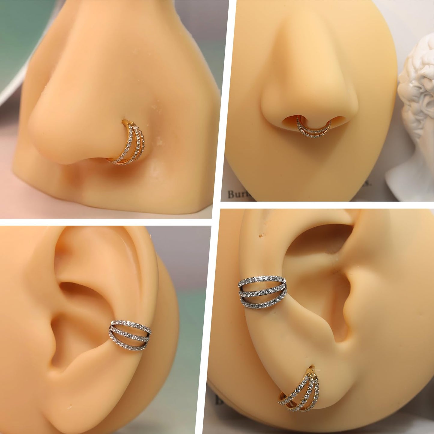 FUNLMO 16G CZ Conch Hoop Septum Jewelry Nose Lip Ring 8mm Conch Cartilage Earring Hoop Surgical Steel Conch Helix Rook Daith Ear
