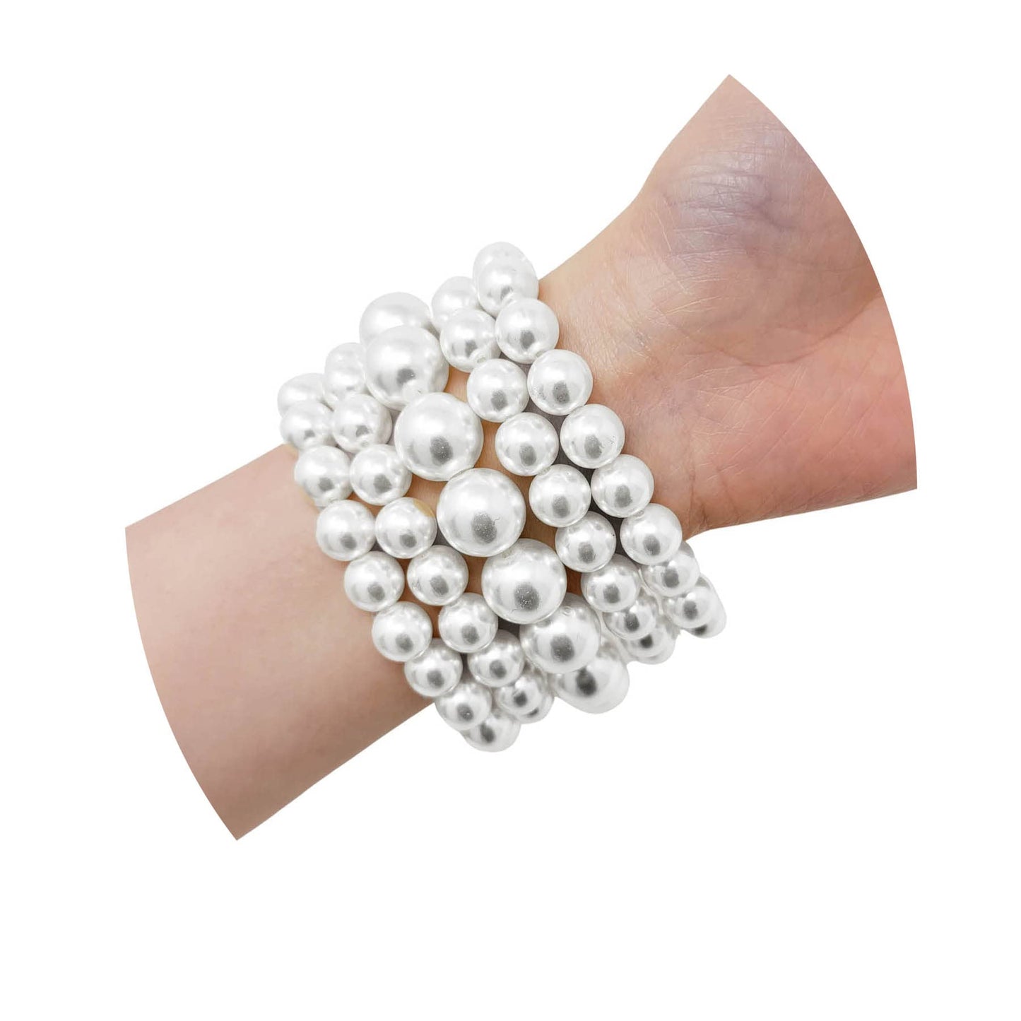 BA UNIQUE FASHION Women's Faux Pearl Stretch Bracelet 5 PCS Set (White)