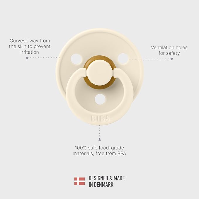 BIBS Colour Soother 4-Pack | BPA Free Dummy Pacifier | Round Nipple | Natural Rubber Latex | Made in Denmark | Size 0-6 Months | Iron Mix