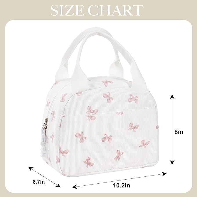 Lunch Bag for Women Insulated Lunch Box Reusable Cooler Bag Portable Cute Corduroy Leakproof Tote Bags for Travel, Work, and Picnic