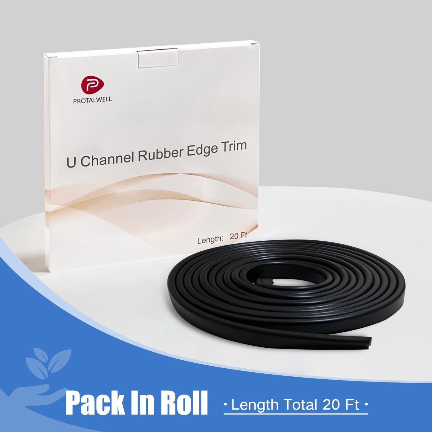 Rubber Edge Trim, 3/16" U Channel Edge Trim, Edge Protector for Glasses or Flexi Glasses, 3/16 in Flexible U Shaped Gasket, Black Color, Length 20 Ft