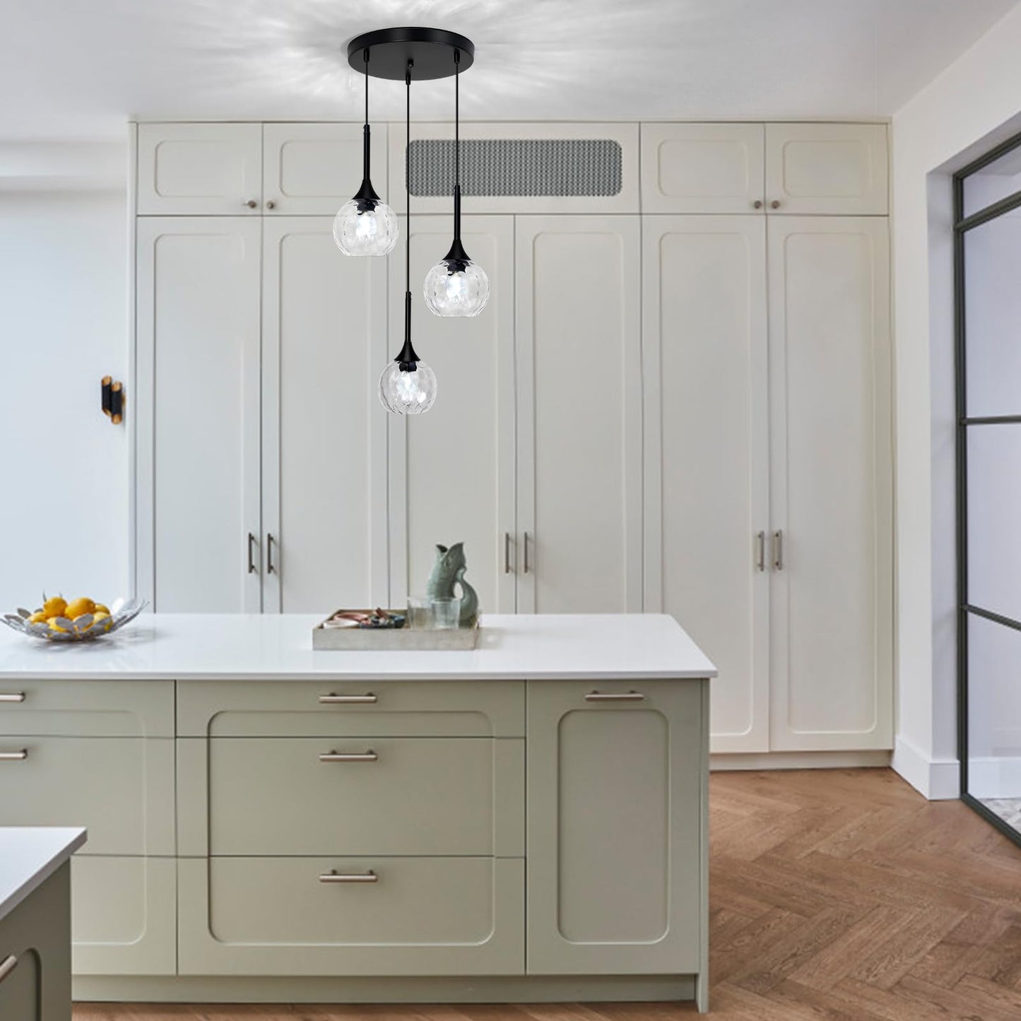 JHLBYL 3-Light Pendant Light Fixture Modern Glass Chandelier Adjustable Clear Glass EL-HGPL3R