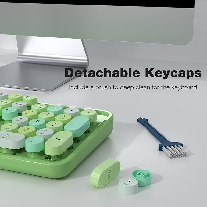 MOFII Wireless Keyboard and Mouse Combo, Retro Green 2.4GHz Full Size Colorful Keyboards with Round Keycaps, Cute Wireless Mouse for Laptop, PC, Chromebook, Smart TV, Computer, Windows