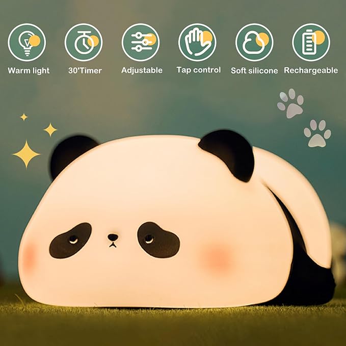 Cute Panda Night Light with Timer, Food-Grade SiliconeTouch NightLight for Baby Nurseries Dimmable Adorable Lamp for Bedrooms, Breastfeeding-Friendly Night Light, Soft Children's Gifts