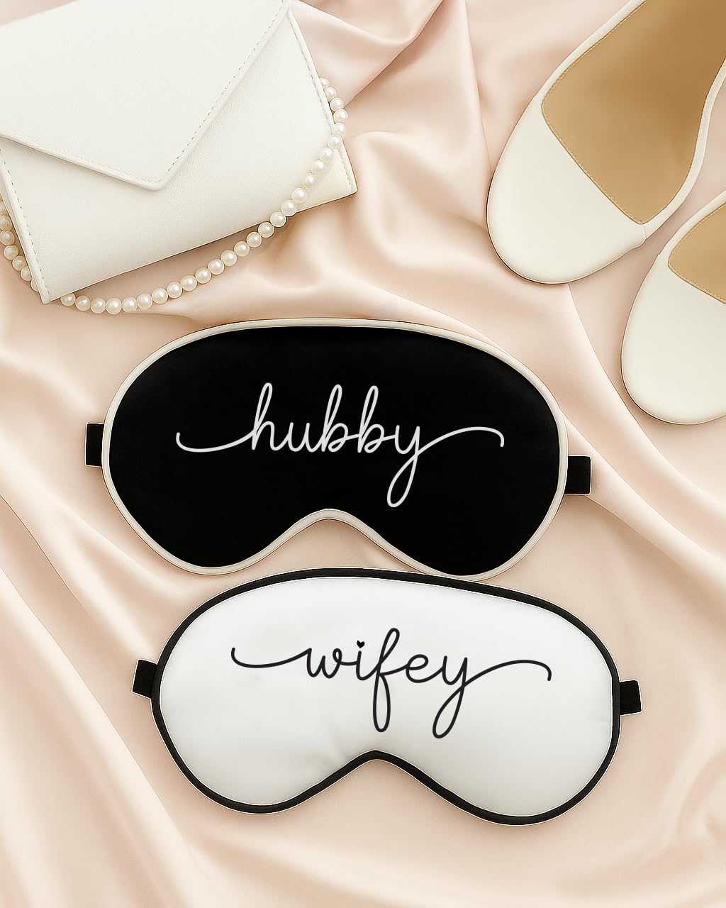 Pink Palm Co. Honeymoon Sleep Masks Set | Wedding Gift for Bride and Groom | Satin Blindfolds (Hubby & Wifey)