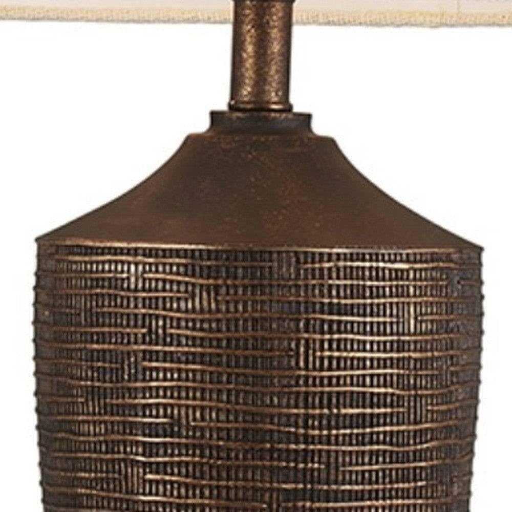 HomeRoots Rustic Ribbed Bronze Table Lamp - Resin Material, Elegant Design