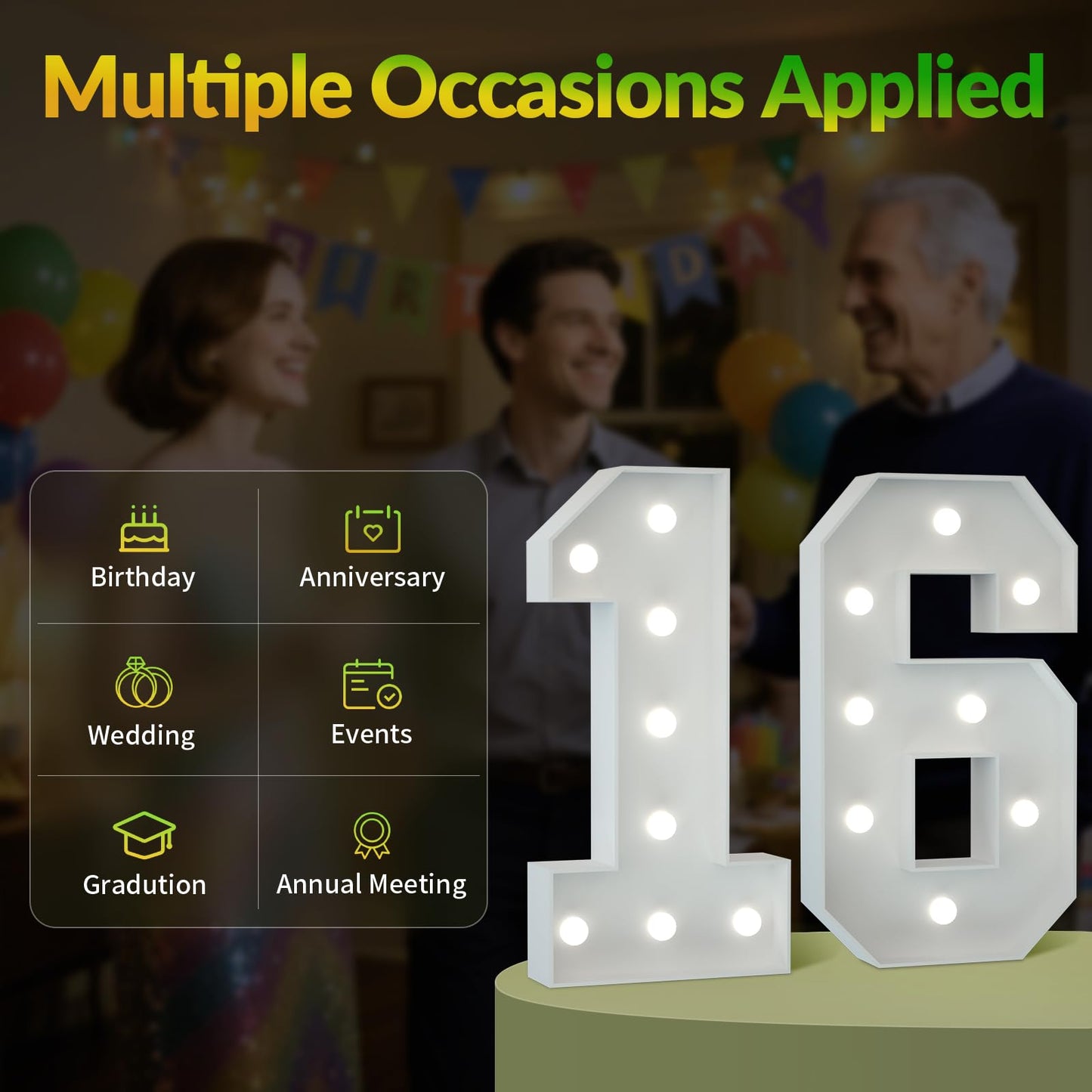 Joymuse 2.3Ft 16 Marquee Numbers  16 Light Up Numbers 16Th Birthday Decorations For Birthday Party Anniversary Backdrop