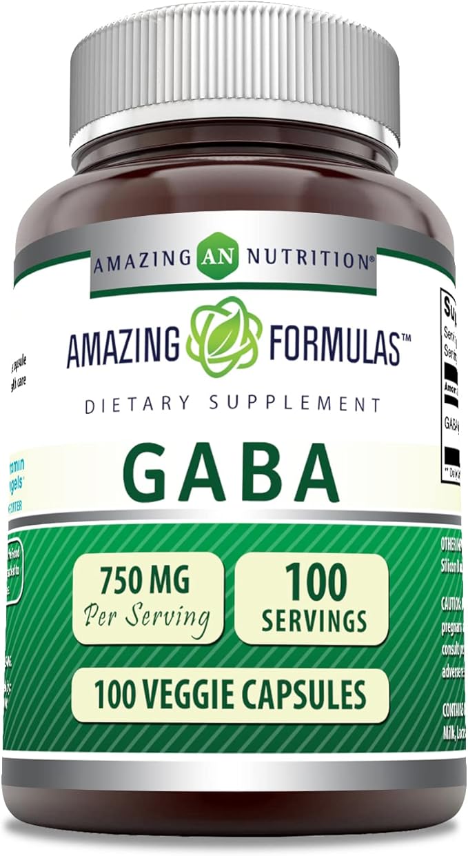 Amazing Formulas GABA Supplement | 750 Mg per Serving | 100 Veggie Capsules | Non-GMO | Gluten-Free | Made in USA | Ideal for Vegetarians