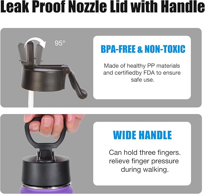 Volhoply 24oz Insulated Water Bottle With Straw Bulk 8 Pack,Metal Wide Mouth Water Bottles With Handle Lid Keep Cold,Reusable Double Wall Thermos,Powder Coated Sport Bottle For Holder(Purple,8 Count)