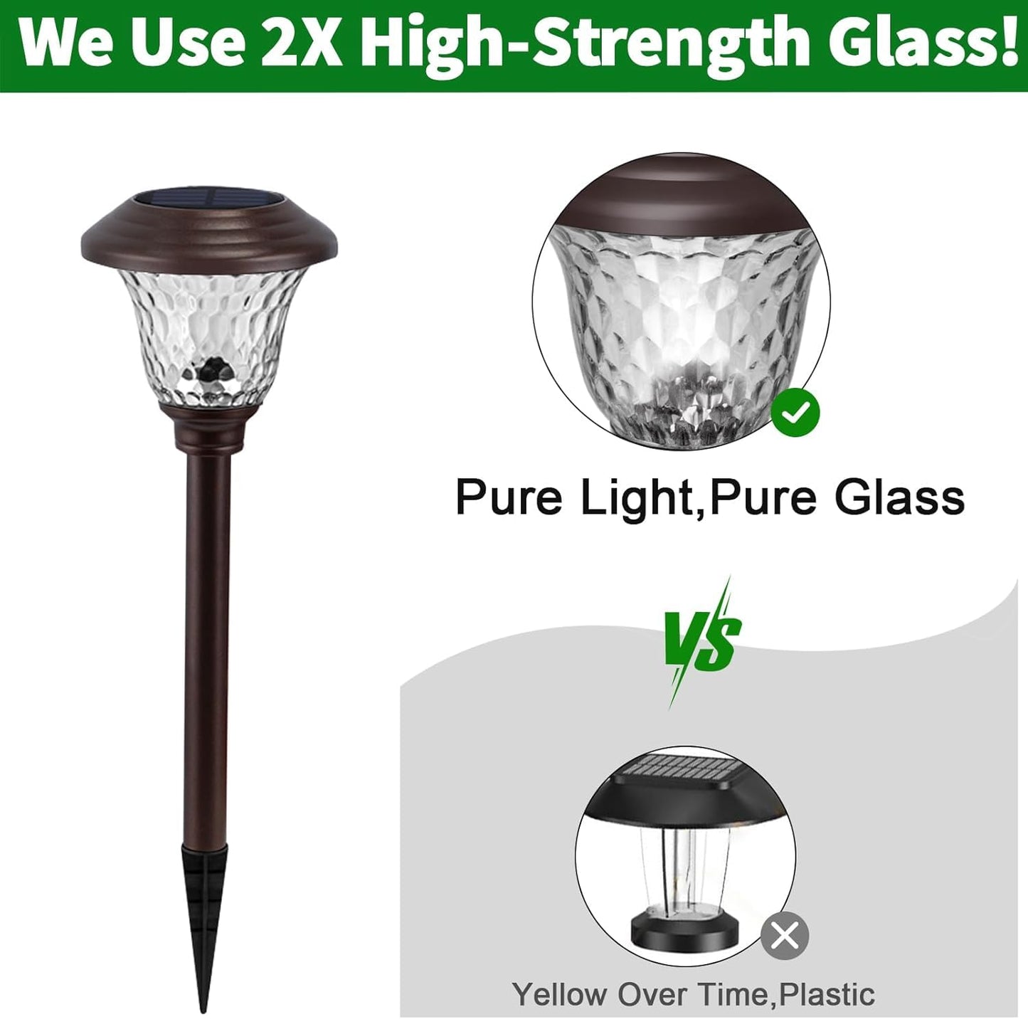 BEAU JARDIN Solar Pathway Lights, 8 Pack, Color Changing, Waterproof, Stainless Steel, Bronze, Model BG292