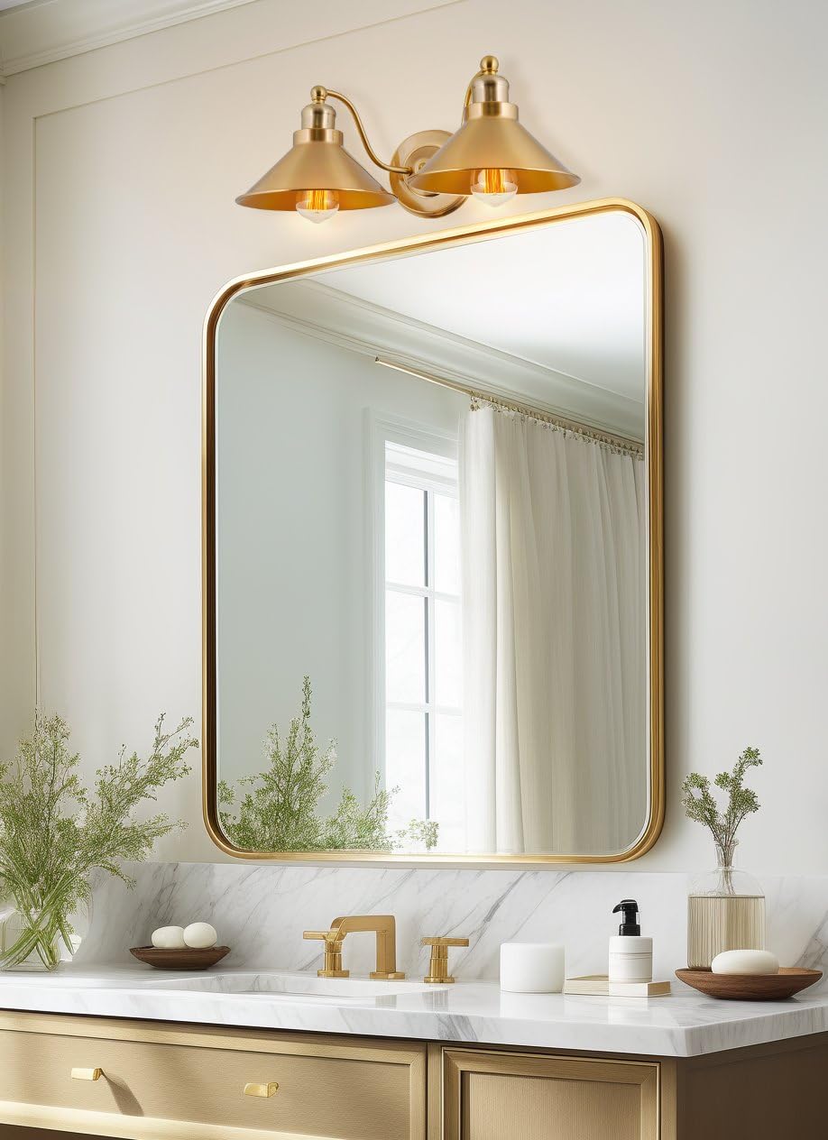 Kira Home 2-Light Bathroom Light, Modern Farmhouse Sconce, 19in, Cool Brass Finish, Metal, Model RV-W144822-CB
