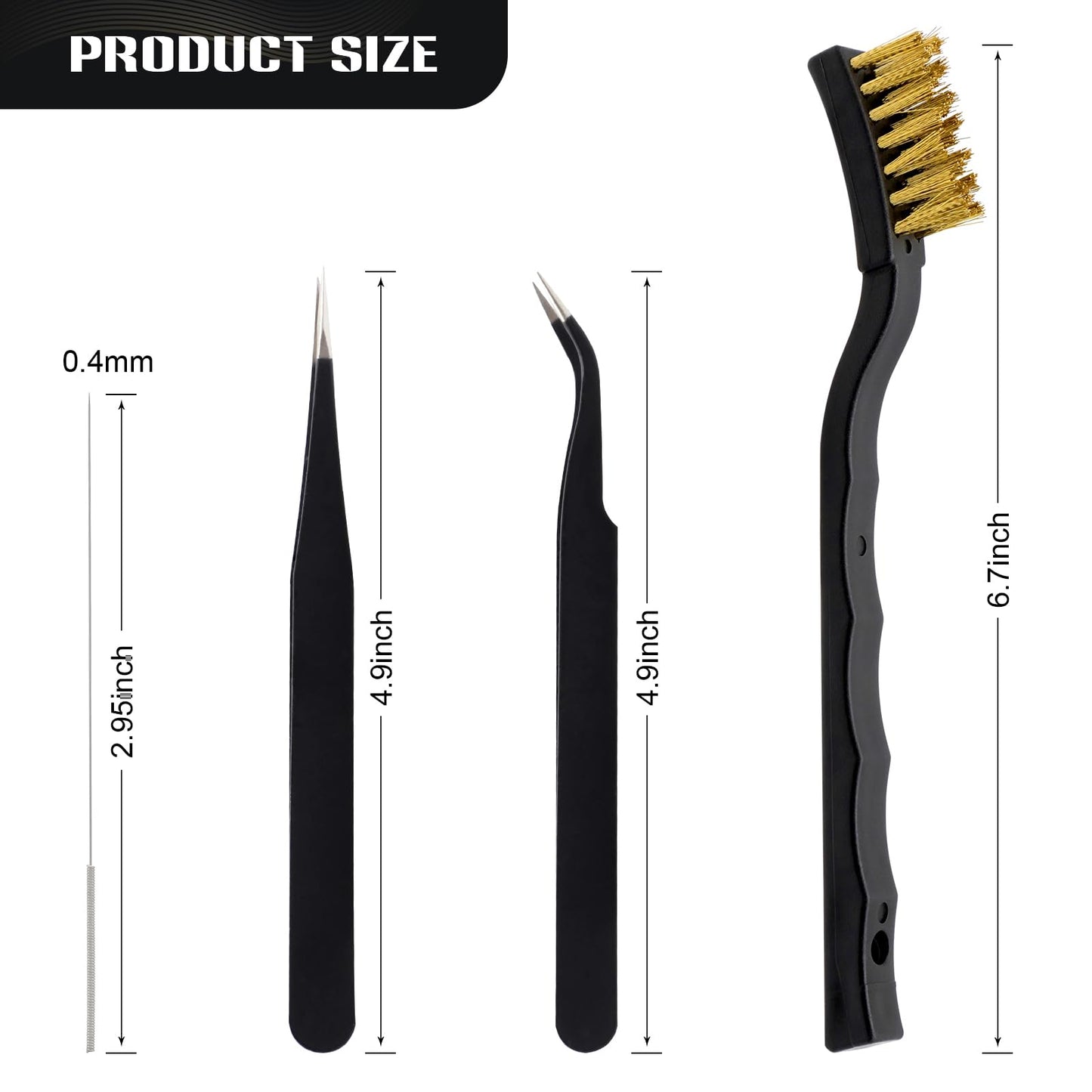 3D Printer Nozzle Cleaning Kit with Brush - 10 Pieces 0.4 mm Cleaning Needles, 2 Types Sophisticated Tweezers and 2 Pieces Cooper and Stainless Wire Cleaning Brushes