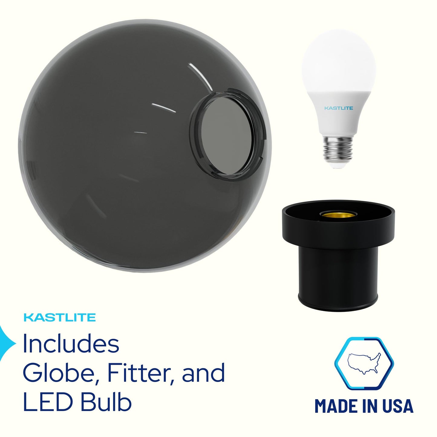 Kastlite 12 Outdoor Light Post Globe Combo  Fits 3 Posts - Smoke Acrylic Lamp Cover  Black Twist Lock Fitter  5000K Led Bulb - Modern Driveway Yard Lamppost Lighting Fixture  Outdoor Pole Lights