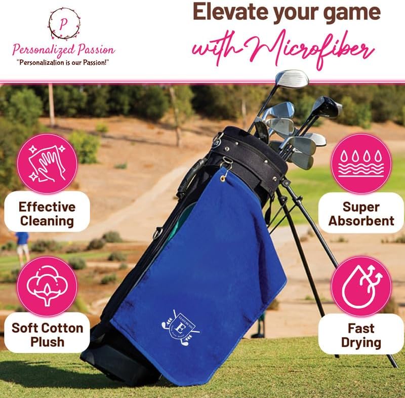 Personalized Passion Golf Towels with Corner Grommet - 16"x26" Customized Velour Cotton Golf Bag Towels with Name - Super Soft and Highly Absorbent - Quickly Remove Dirt and Sweat - Beige