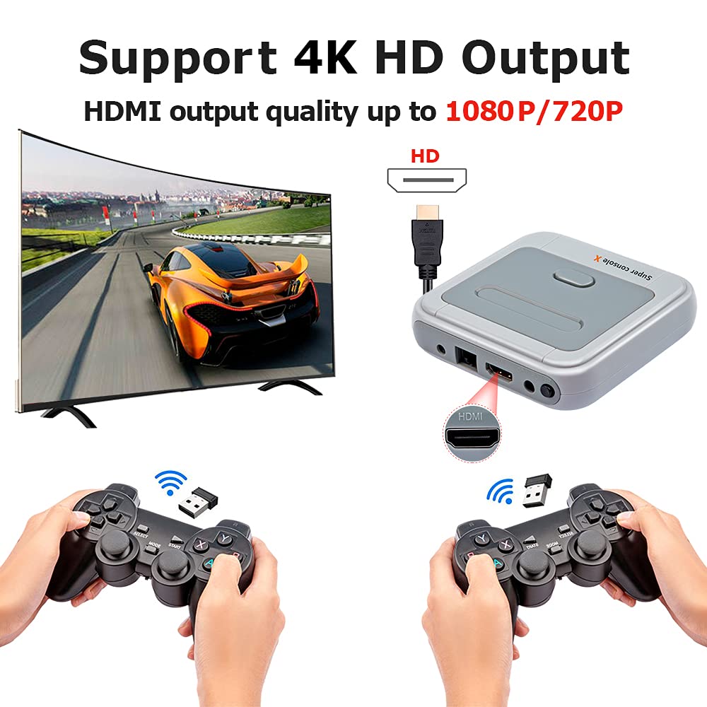 Kinhank Super Console X Retro Video Game Console Built in 117,000+ Games,Emulator Console Compatible with Most Emulators,Game Consoles for 4K HD Output,5 Players,LAN/WiFi,2 Gamepads (128GB)