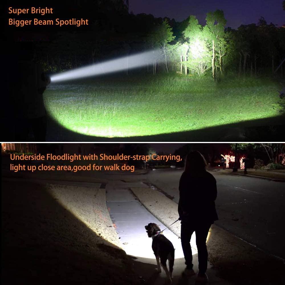 GEPROSMA LED Flashlight High Lumens Rechargeable Handheld Spotlight Aluminum Alloy Black Model Facai