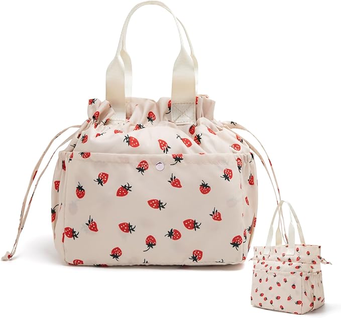 MEXS Lunch Bag for Women Reusable Drawstring Insulated Lunch Box Stain-Resistant Large Cinch Closure Lunch Bags for Work Office