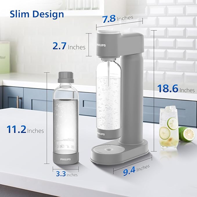 Philips Sparkling Water Maker ADD4901GROQ/37, Plastic Soda Streaming Machine with Quick Twist Bottle, 1L BPA free PET Carbonating Bottle, Soda Maker Compatible with 60L CO2 Carbonator (NOT Included)