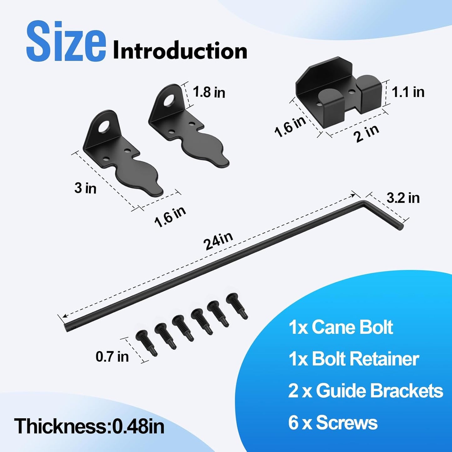 24" Cane Bolt Heavy-Duty Drop Rod for Gate, Heavy Duty Gate Latch for Wooden Fence Metal Gates, Vinyl Fence Gate Land Latch, Floor Latch for Fixing Door to The Ground, Black Coating, 1 Pack