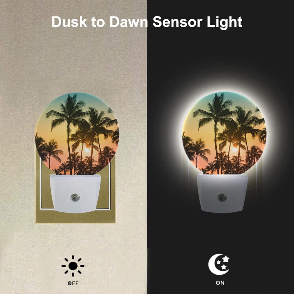 Ekobla Palm Tree Night Lights Plug Into Wall Beach Sunset Plug-In Nightlights Auto Sensor Led Lighting 0.5W Sleep Friendly For Bathroom Bedroom Stairway Hallway Kitchen