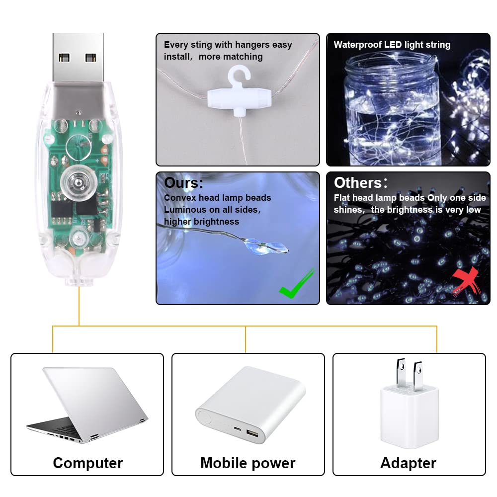 Vicloon Fairy Curtain Lights, 300 LED, 9.8x9.8Ft, Waterproof, USB Powered, Remote Control, White