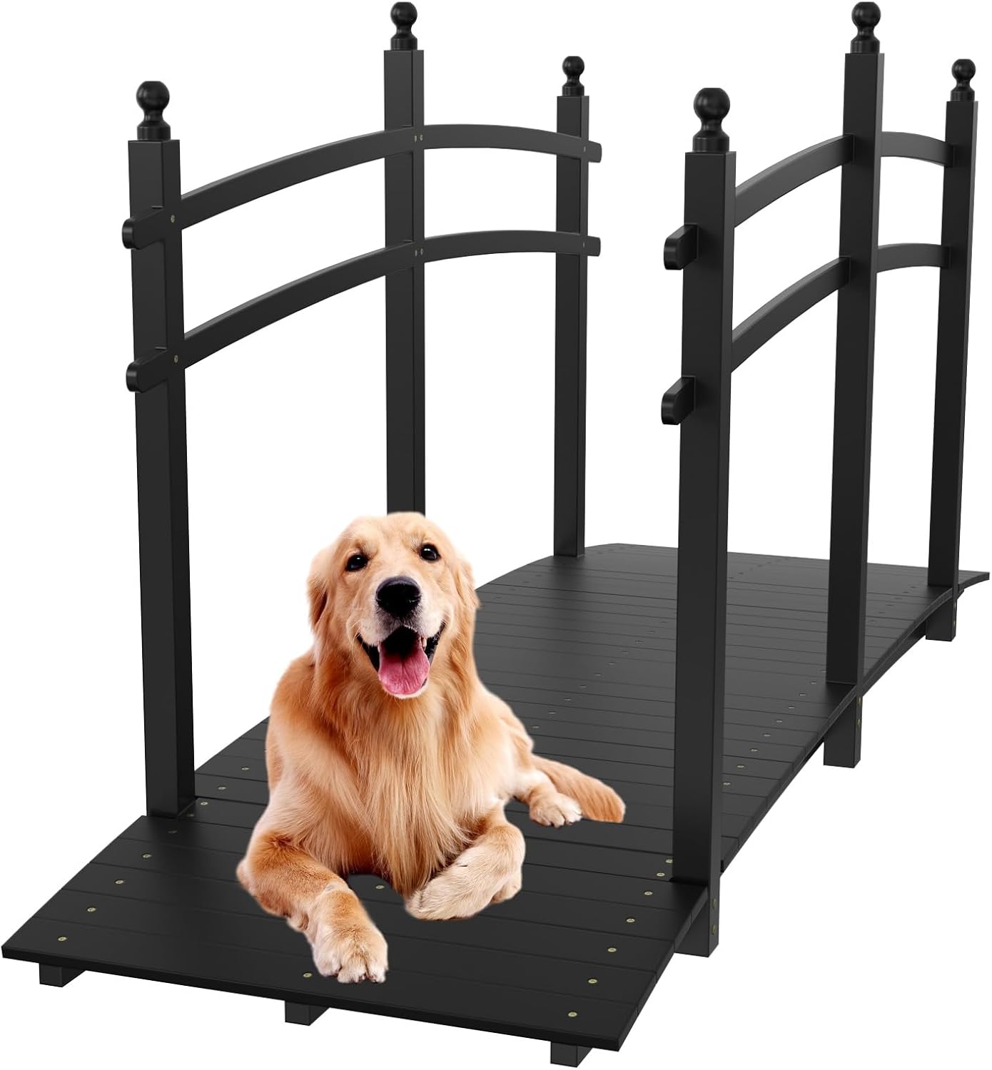VINGLI Garden Bridge, Classic Wooden Arch with Safety Rails Footbridge (Black, 7.5 ft)