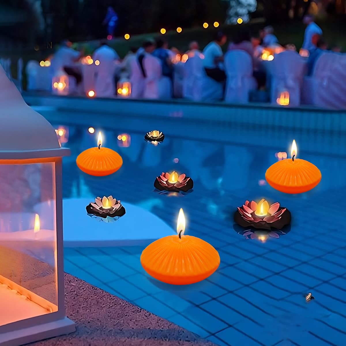UNICY 12 Pack 3 Inch Orange Floating Candles, Unscented Tealight for Centerpieces, Wavy Design, Ideal for Fall Halloween Decor