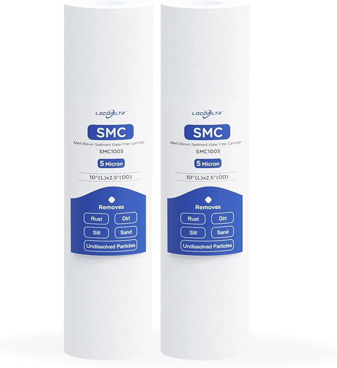 Whole House Water Filter Cartridge Replacement for Well Water, 5 Micron Water Filter 10 x 2.5 Melt Blown PP Sediment Water Filter Compatible with AP110, WHKF-GD05, CFS110, P5, WFPFC5002 - Pack of 2