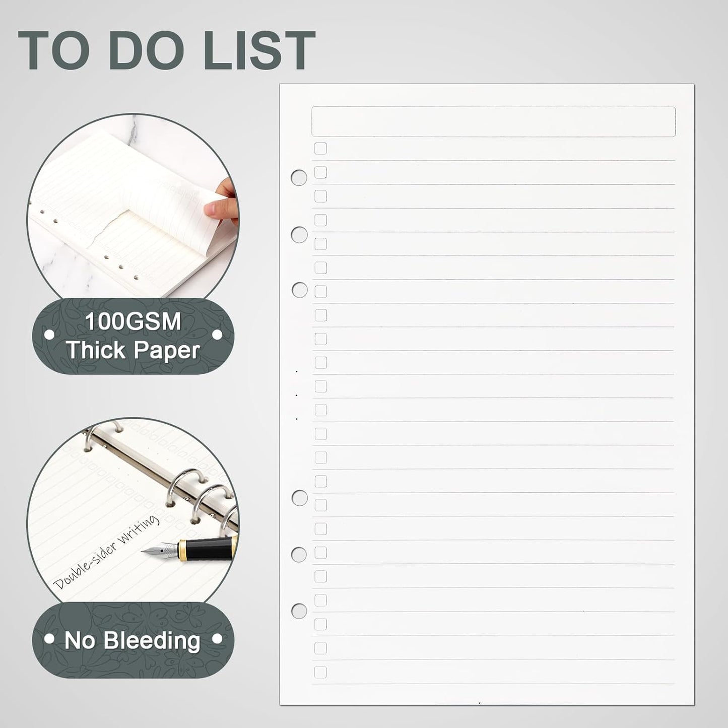 Toplive A5 Filler Paper To Do List, 6 Ring Planner Binder Inserts 160 Sheets，Daily Checklist Loose Leaf Refill Papers for Notebook & Budget Binder