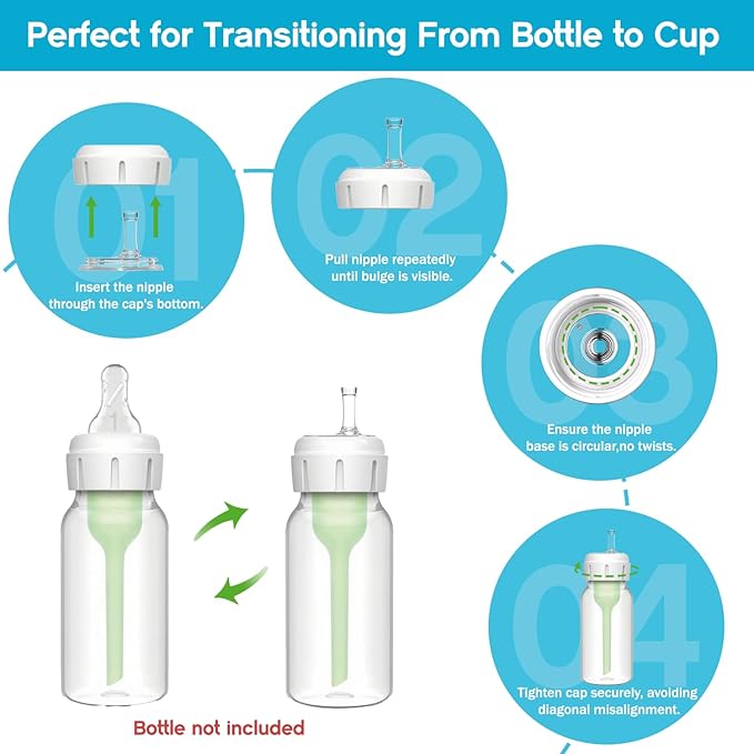 Sippy Straw Nipple for Dr. Brown's Narrow Baby Bottle & Glass Bottles and Narrow Sippy Spout Bottles,Leak-Proof Replacement Silicone Bottle Nipple BPA-Free, 8m+, 4 Count