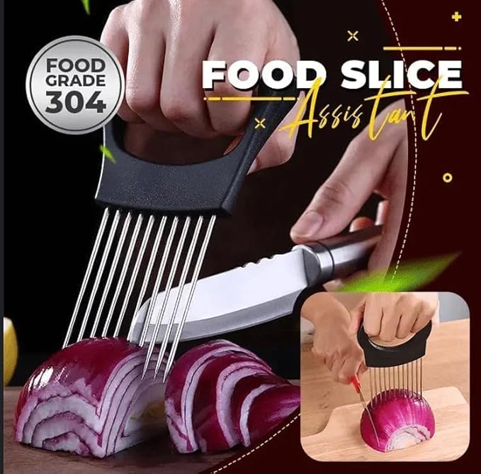 Onion Slice Holder, 2025 Upgraded Stainless Steel Onion Holder for Slicing Lemon Slicer Vegetable Cutter, Kitchen Chopper Slicing Assistant Tool for Meat, Onion, Potato, Tomato (1, D)