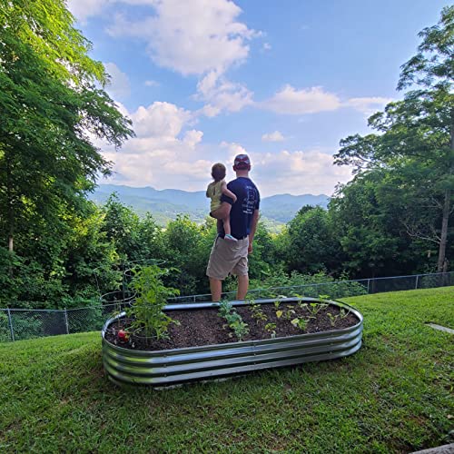 Rakukiri Raised Garden Bed Galvanized Planter Box Outdoor, 5ft Oval Large Rot-Resistant Metal Garden Bed Planter for Veget...