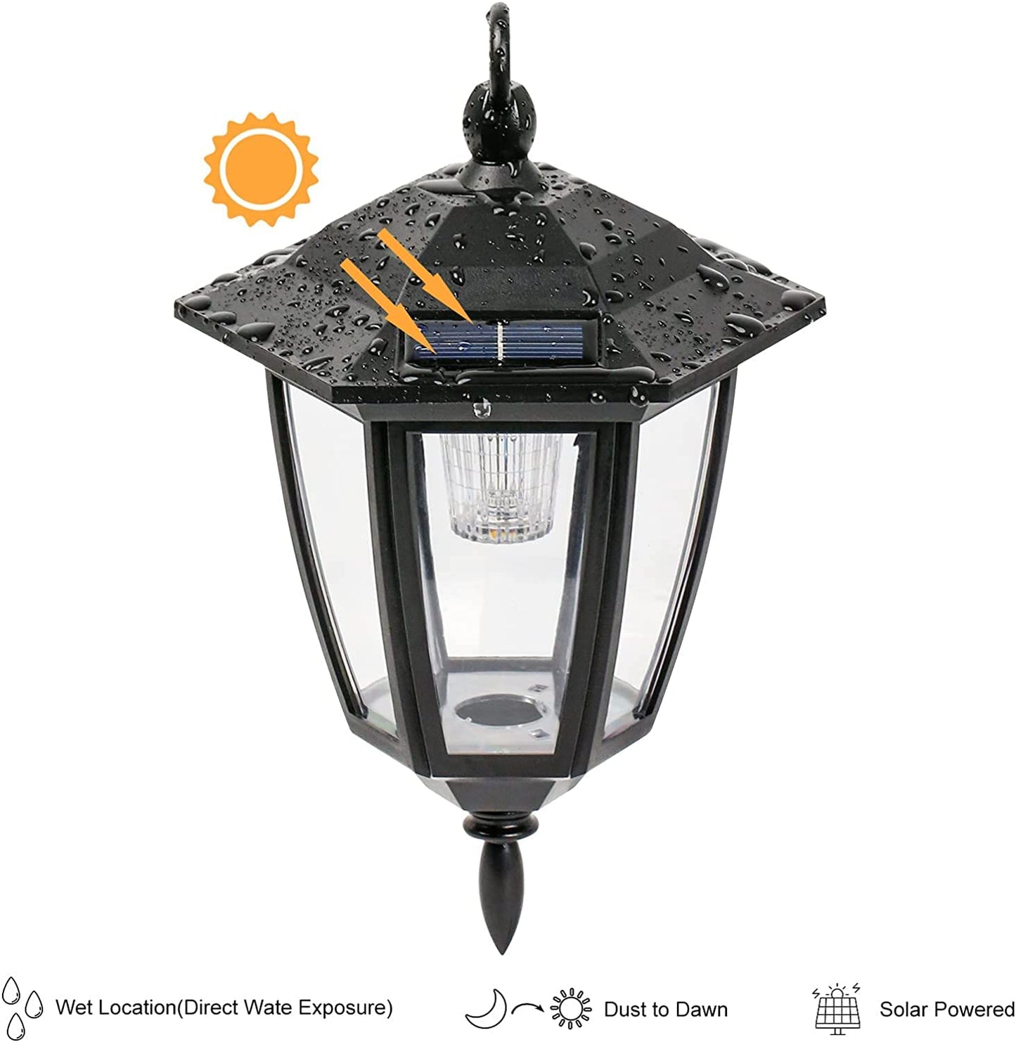 Viewsun Hanging Solar Lights - 34 Inch Shepherd Hook, Waterproof Outdoor Lanterns, 6 Pack, White, Model VS-LT0001-6