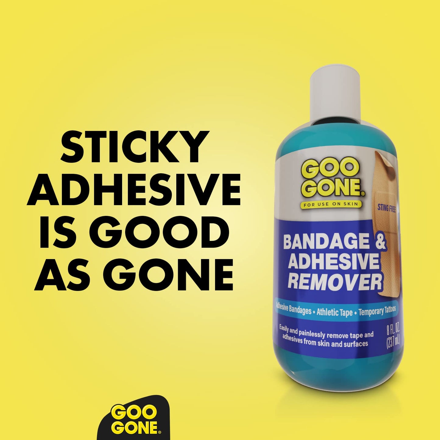 Goo Gone Skin Adhesive Remover - Safe and Pain Free Removal for Sticky Residue from Continuous Glucose Monitors, KT Tape, Medical Tape, Heart Rate Monitors, Insulin Pumps, 8 oz.