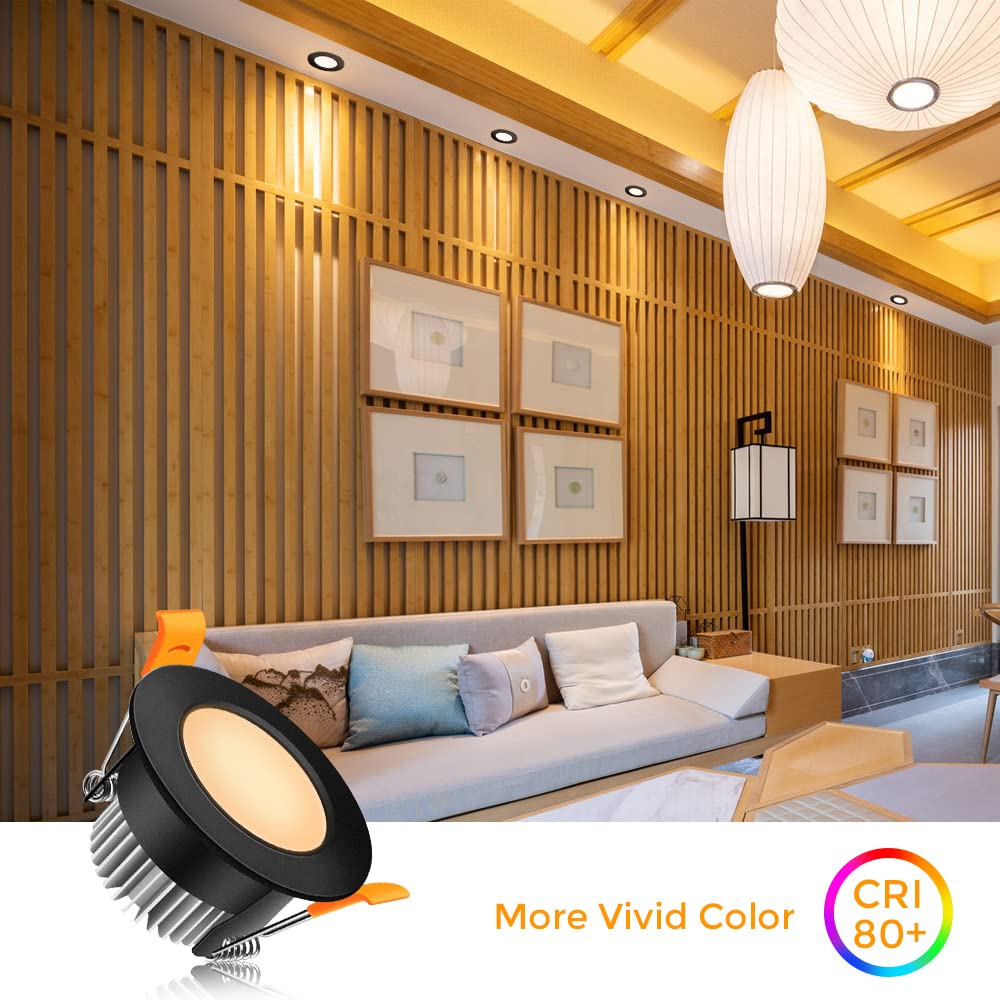 Ledlightsworld 2 Inch Dimmable Led Recessed Downlight, 3W (35W Equivalent), 3000K Warm White, Black, Aluminum, Model Btd-Ww