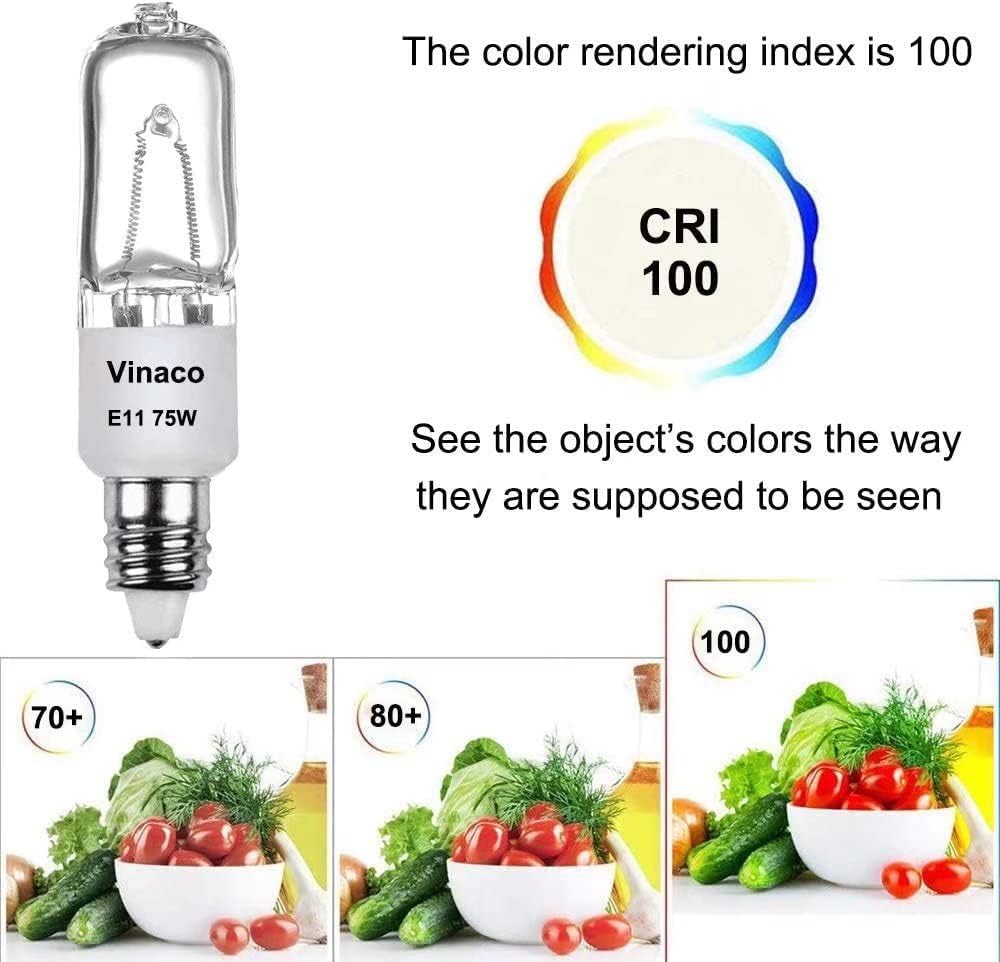 VINACO E11 Bulb, JDE11 120V 75W Halogen Light Bulbs, T4 Mini Candelabra Base, High Output 1150lm, Warm White 2700K, Dimmable, 4-Pack for Ceiling Fan Light Bulbs