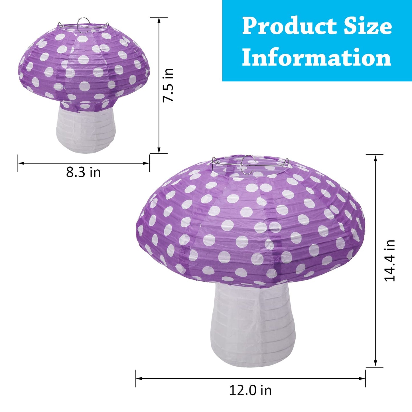 Windspeed 4Pcs Mushroom Shaped Paper Lanterns, 8-12 Inch, Purple, Nursery & Garden Decoration