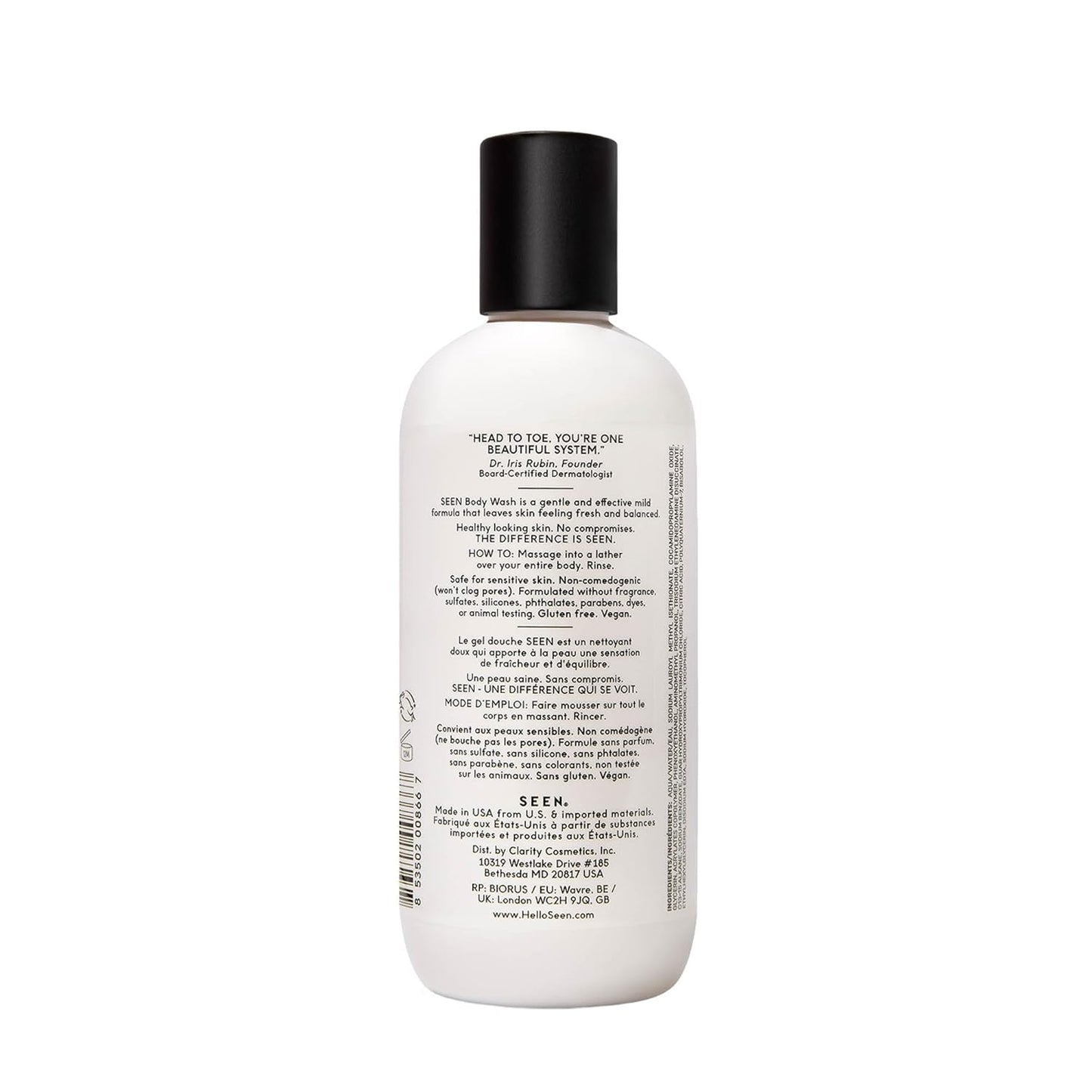 SEEN Body Wash, Fragrance Free - Non-Comedogenic & Non-Irritating Body Wash- Dermatologist-Developed - Safe for Sensitive, Eczema & Acne Prone Skin