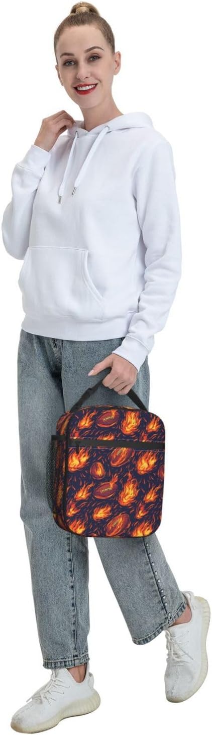 Football Lunch Box Insulated Lunch Bag for kids Girls Boys,Reusable Lunch Box Containers for Women Men,Durable Cooler Tote Bag Lunchbox for Office/School/Picnic