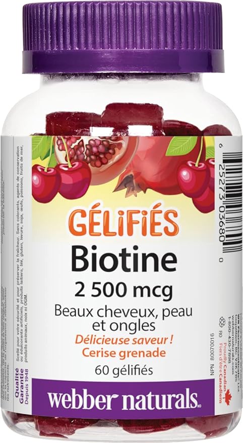 Webber Naturals Biotin Gummies 2500 mcg, Cherry Pomegranate, 60 Gummies