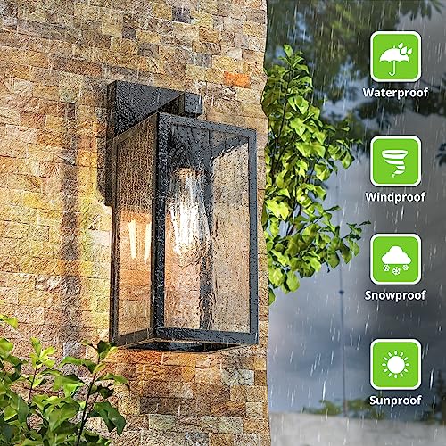 MAXvolador Outdoor Wall Sconce, Exterior Waterproof Wall Lantern Light Fixtures, Black Porch Lights with Toughened Glass S...