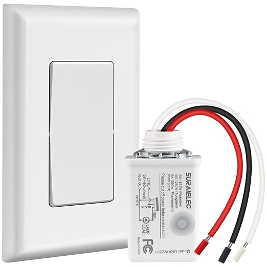 SURAIELEC Wireless Light Switch and Receiver Kit, 15A High Power, No Wiring, No Interference, 100ft RF Range, Expandable R...