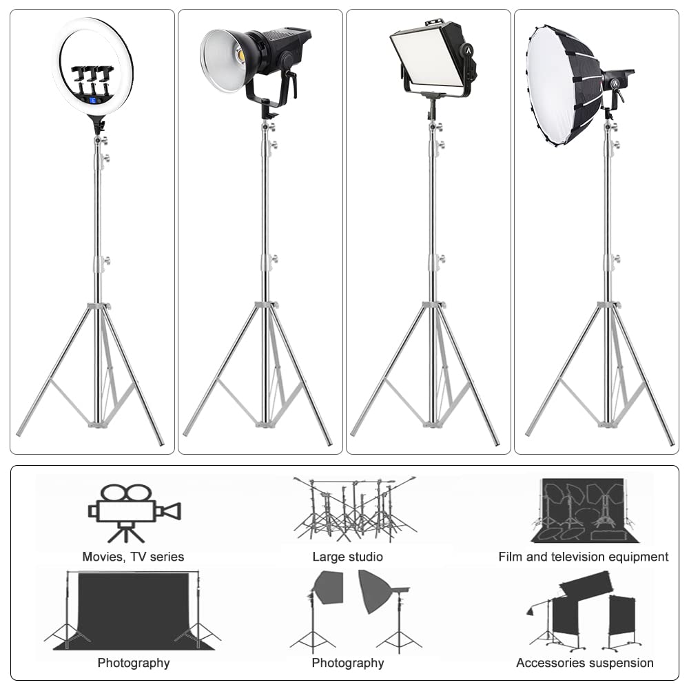 Stainless Steel Heavy Duty Photography Tripod Light Stand, 9.19 Feet/2.8m Studio Lighting Tripod for Speedlight, Strobe Light, Softbox, Umbrella