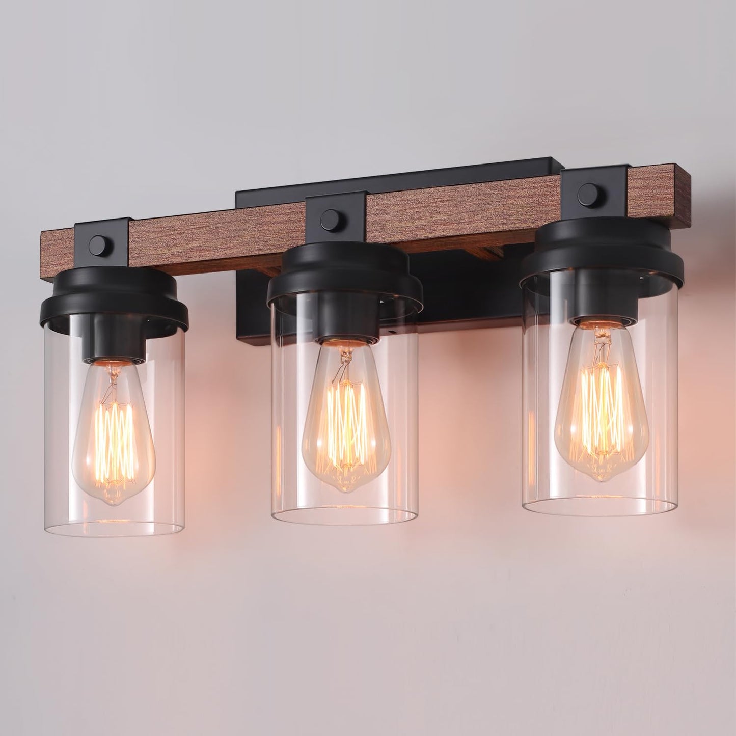 ZSMIHDOH 3 Light Vanity Light, Rustic Black Metal with Clear Glass Shade, 3 Lights, Farmhouse Style