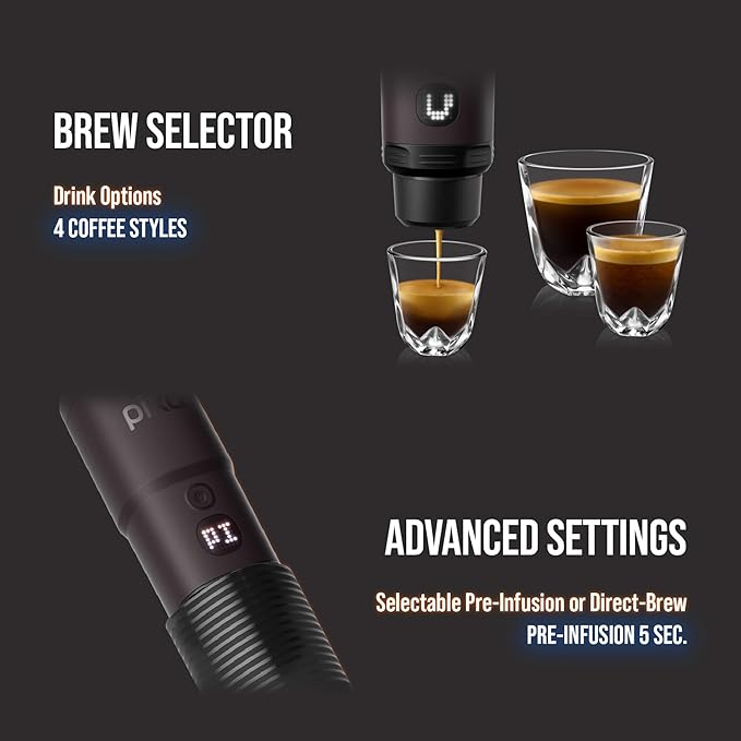 WACACO Coffee Machine Electric & Portable, With 4 Coffee Types & Fast Heat-Up, 9000mAh Battery Up to 5 Cups, 20 Bar Portable Espresso Maker For Ground Coffee & NS Capsule (Tuscan Red)