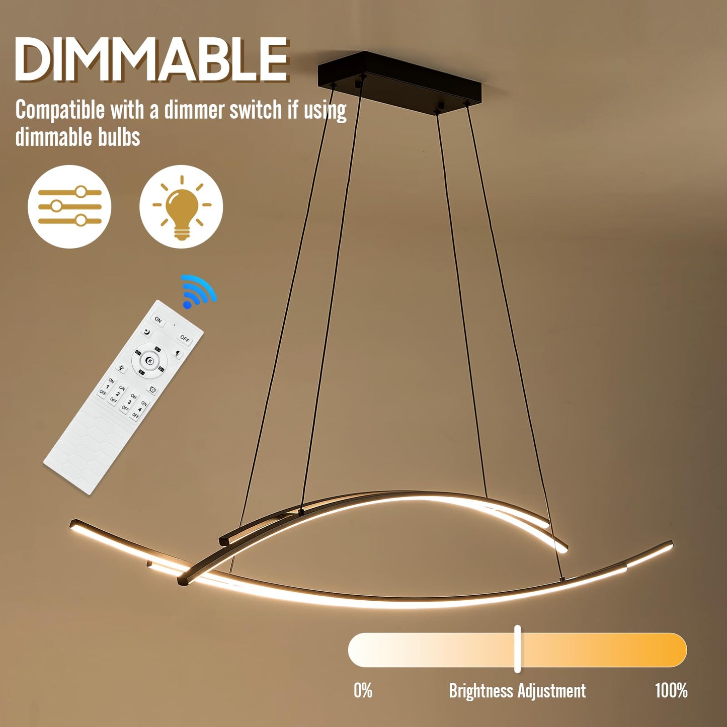 AIRYPHANT 48in LED Chandelier 4-Light Dimmable Island Light Black Aluminum P2018