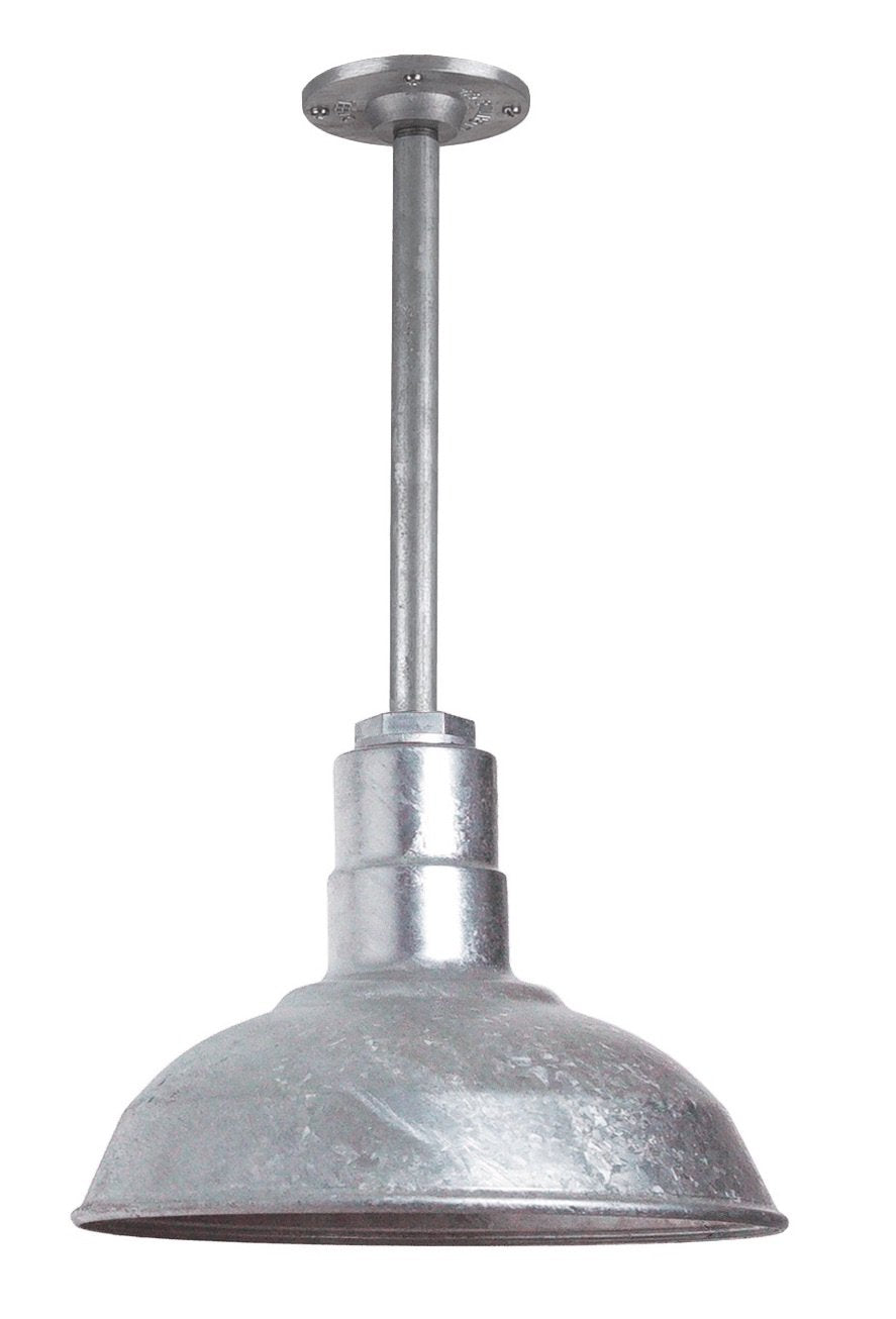 Steel Lighting Co. Barn Light Pendant - 12in Dome, 12in Stem, Heavy Duty Steel, Galvanized Finish