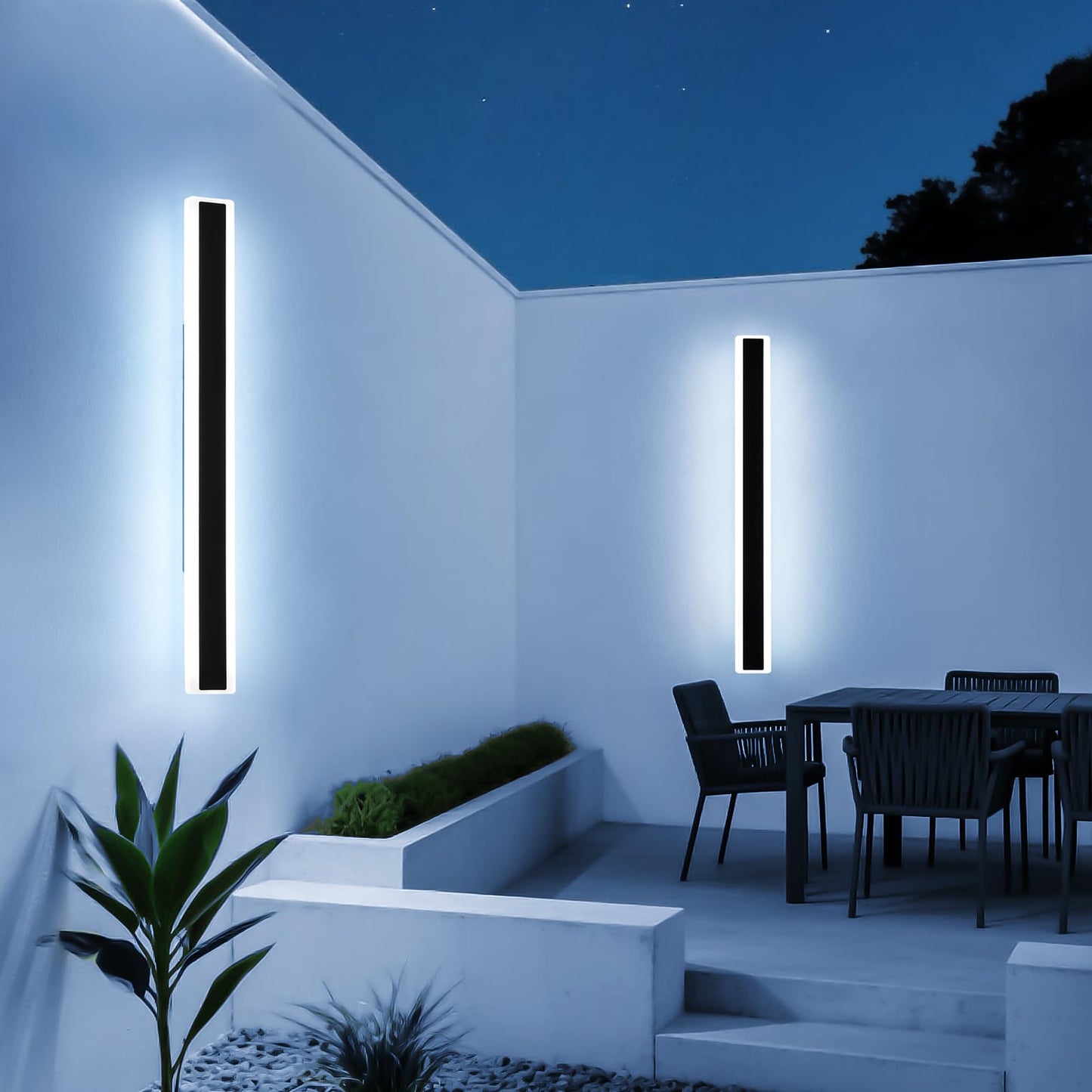 Mikeru 2Pack 47.2Inch Long Led Wall Light  6000K Cool White Modern Outdoor Wall Light Ip65 Waterproof Black Acrylic Porch Exterior Lighting Fixtures  Exterior Wall Mount Lights